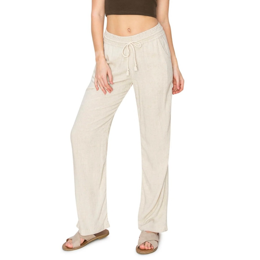 Cali 1850 Linen Blend High Waist Relaxed Lounge Beach Pants Oatmeal Boho Large